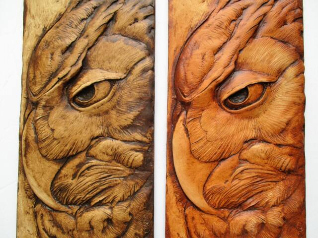 Great Horned Owl Relief Sculpture, Hand-Colored Cast Stone Art - image 1