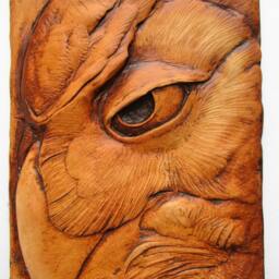 Great Horned Owl Relief Sculpture, Hand-Colored Cast Stone Art - thumbnail 2