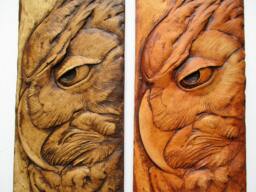 Great Horned Owl Relief Sculpture, Hand-Colored Cast Stone Art - thumbnail 1