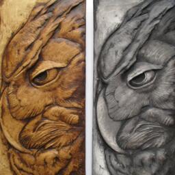 Great Horned Owl Relief Sculpture, Hand-Colored Cast Stone Art - thumbnail 3