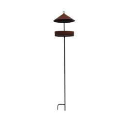 Round Metal Bird House Feeder On Stake - Rust Rustic Garden Tall Sculpture For The - thumbnail 2