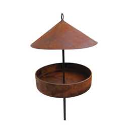 Round Metal Bird House Feeder On Stake - Rust Rustic Garden Tall Sculpture For The - thumbnail 1
