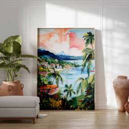 Jamaica Travel Poster, Jamaican Print, Caribbean Wall Art, Tropical Decor Floral Folk Art Poster - thumbnail 3