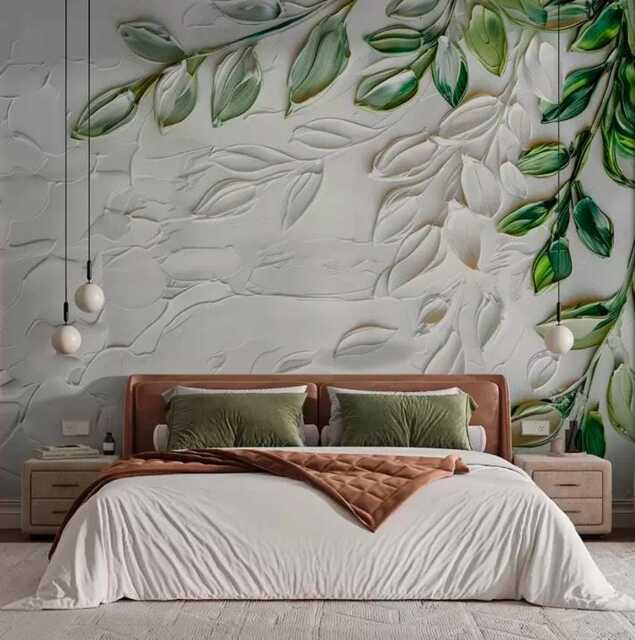 Green & White Leaves Wall Mural Abstract For Bedroom Wallpaper Wall Mural Customizable Botanical Decals Removable - image 1