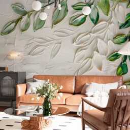 Green & White Leaves Wall Mural Abstract For Bedroom Wallpaper Wall Mural Customizable Botanical Decals Removable - thumbnail 2