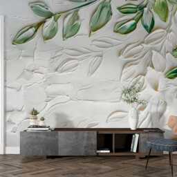 Green & White Leaves Wall Mural Abstract For Bedroom Wallpaper Wall Mural Customizable Botanical Decals Removable - thumbnail 3