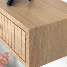 Floating Console Table With Two Fluted Drawers in Solid Oak - Entryway Hallway - thumbnail 2