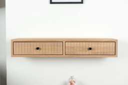 Floating Console Table With Two Fluted Drawers in Solid Oak - Entryway Hallway - thumbnail 1