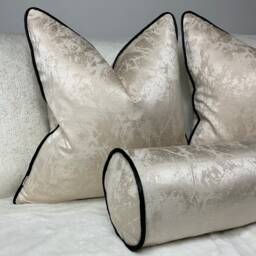 Luxury Pillow, Megan Marble Cushion Pillow Cover, Black Piped Oyster Throw Designer Fabric - Insta Favourite Bespoke Cover