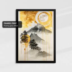Gold Dripping Mountains Painting Framed Poster Print & Canvas Wall Decor Art Bedroom Home Office Interior Nature Drip Gift - thumbnail 2