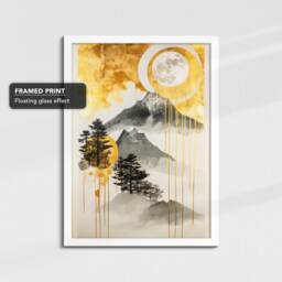 Gold Dripping Mountains Painting Framed Poster Print & Canvas Wall Decor Art Bedroom Home Office Interior Nature Drip Gift - thumbnail 3