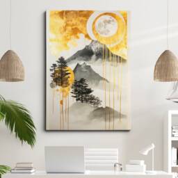 Gold Dripping Mountains Painting Framed Poster Print & Canvas Wall Decor Art Bedroom Home Office Interior Nature Drip Gift - thumbnail 1