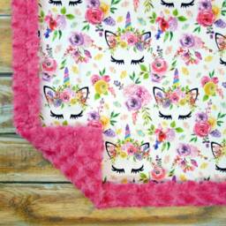 Personalized Unicorn Baby Blanket - Girl Minky Bedding Toddler Gift - thumbnail 3