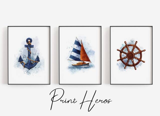 Nautical Bathroom Prints Set - Coastal Watercolor Wall Art - image 1