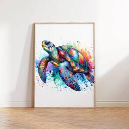 Sea Turtle Print Set - Of 3 Posters - Colourful Watercolour Painting Present Picture Home Wall Art Sealife Gifts Birthday - thumbnail 2