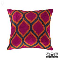 Silk Velvet Ikat Pillow Cover, Fuchsia Pink, Orange, Navy, Handmade
