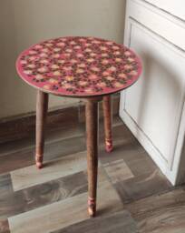 Diy Wooden Side Table, Round Sofa Detachable End Table, Hand Painted Table For Living Room, Indian Style Furniture - thumbnail 1