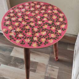 Diy Wooden Side Table, Round Sofa Detachable End Table, Hand Painted Table For Living Room, Indian Style Furniture - thumbnail 3
