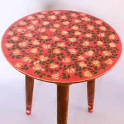 Diy Wooden Side Table, Round Sofa Detachable End Table, Hand Painted Table For Living Room, Indian Style Furniture - thumbnail 2