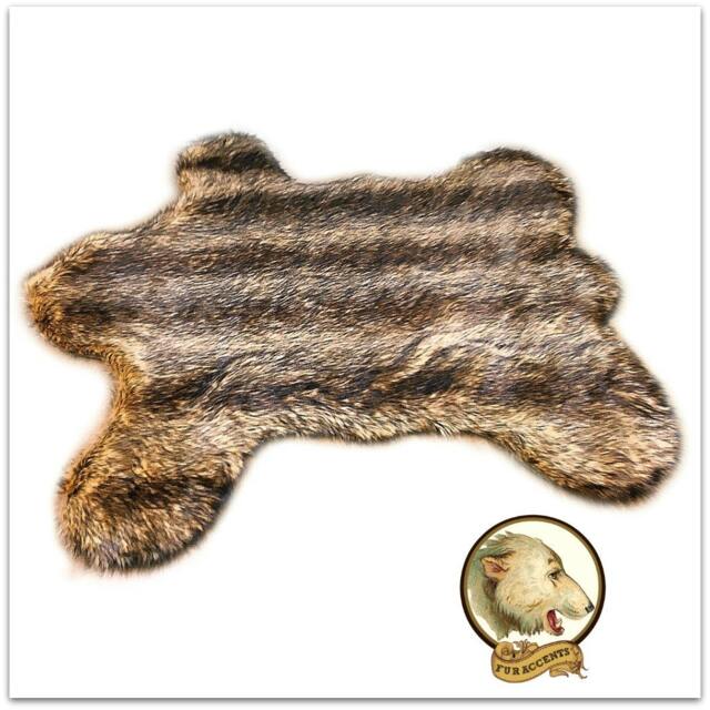 Faux Fur Teddy Bear Skin Accent Rug - Golden Brown Wolf Stripe Designer Shag Rugs Accents Usa - image 1