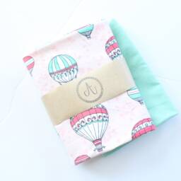 Pink Hot Air Balloon Flannel Blanket & Burp Cloth Set, Balloons Baby Girl Receiving Aqua Newborn Swaddle - thumbnail 3