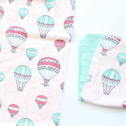 Pink Hot Air Balloon Flannel Blanket & Burp Cloth Set, Balloons Baby Girl Receiving Aqua Newborn Swaddle - thumbnail 2