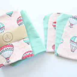 Pink Hot Air Balloon Flannel Blanket & Burp Cloth Set, Balloons Baby Girl Receiving Aqua Newborn Swaddle - thumbnail 4