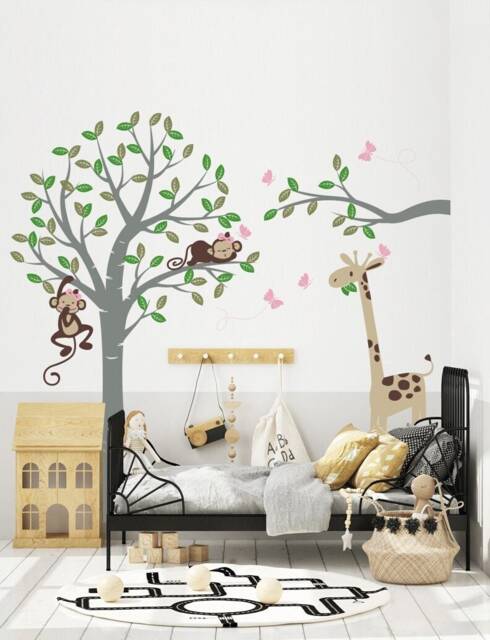 Monkey Giraffe Tree Wall Decal Girl Nursery Decor - image 1