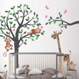 Monkey Giraffe Tree Wall Decal Girl Nursery Decor - thumbnail 3
