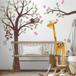 Monkey Giraffe Tree Wall Decal Girl Nursery Decor - thumbnail 2