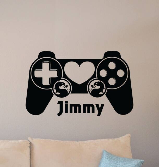Personalized Name Wall Decal Vinyl Sticker Boy Custom Gamer Poster Gaming Controller Sign Playroom Print Gift Video Game Decor Art 6G69 - image 1
