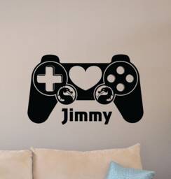 Personalized Name Wall Decal Vinyl Sticker Boy Custom Gamer Poster Gaming Controller Sign Playroom Print Gift Video Game Decor Art 6G69 - thumbnail 1