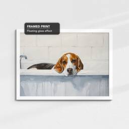 Beagle Bath Tub Dog Bathroom Oil Painting Framed Poster Print Or Canvas Wall Decor Art Bedroom Home Interior Gift For Pet Lover - thumbnail 3