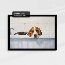 Beagle Bath Tub Dog Bathroom Oil Painting Framed Poster Print Or Canvas Wall Decor Art Bedroom Home Interior Gift For Pet Lover - thumbnail 2