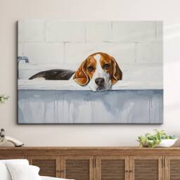 Beagle Bath Tub Dog Bathroom Oil Painting Framed Poster Print Or Canvas Wall Decor Art Bedroom Home Interior Gift For Pet Lover - thumbnail 1