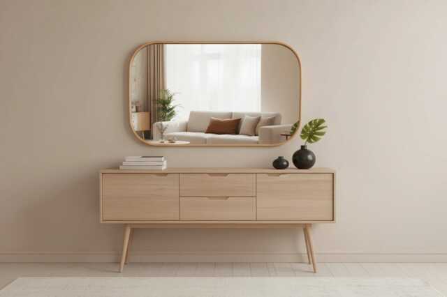 Rectangular Solid Wood Wall Mirror, Oak Or Walnut Frame, Bathroom & Hallway Mirror - image 1