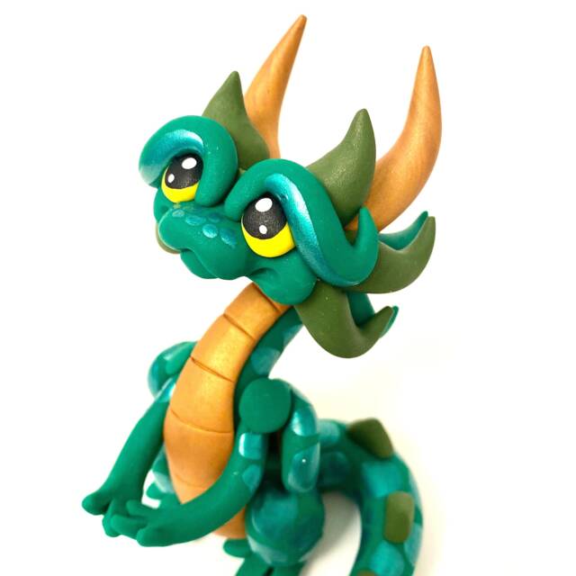 Herbert - Dice Dragon Polymer Clay Holder Emerald Green, Gold, & Olive Green Dragonling - image 1