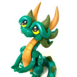 Herbert - Dice Dragon Polymer Clay Holder Emerald Green, Gold, & Olive Green Dragonling - thumbnail 1