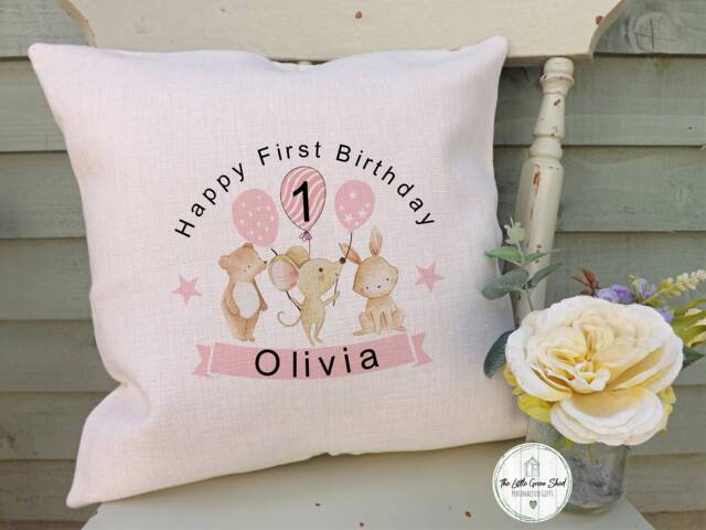 Granddaughter 1st Birthday Gift, Personalised Cushion, Daughter Gift, Niece Grandchild Pillow, First - image 1
