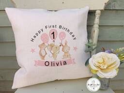 Granddaughter 1st Birthday Gift, Personalised Cushion, Daughter Gift, Niece Grandchild Pillow, First - thumbnail 1