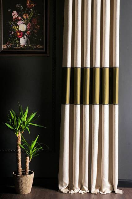 Luxury Green Curtains, Cream Orange Curtain For Livingroom Bedroom, Color Block Curtain, Striped Custom Size Drape, Home Curtain, Rod - image 1