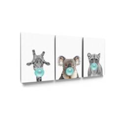 Lion Canvas. Koala Chewing Bubble Gum Giraffe Wall Art. Decor Gifts. Canvas Fine Print Painting For Home Decor. Set Of 3 - thumbnail 2