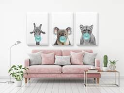 Lion Canvas. Koala Chewing Bubble Gum Giraffe Wall Art. Decor Gifts. Canvas Fine Print Painting For Home Decor. Set Of 3 - thumbnail 1