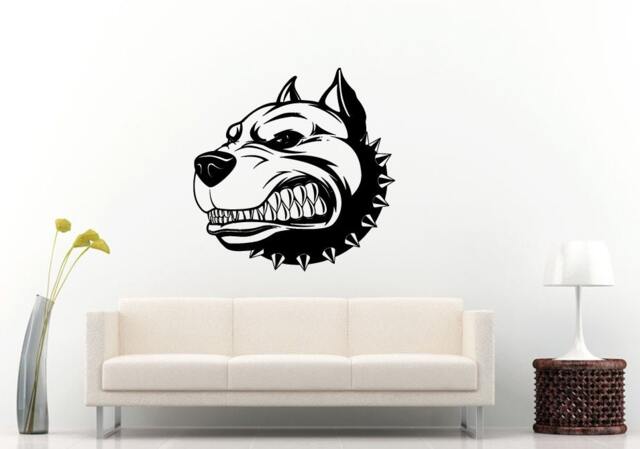 Pitbull Pit-Bull Angry Mad Head Fighting Dog Bread Animal Best Friend Wall Decal Vinyl Sticker Mural Room Decor L1025 - image 1