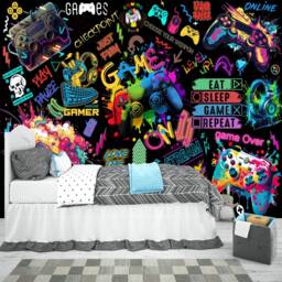 Gaming Room Wallpaper Mural, Peel & Stick Wall Decal - thumbnail 3