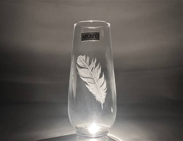Feather Vase - Feathers Hand Engraved Miniature Beautiful Glass Art Flower Gift Etched Remembrance - image 1
