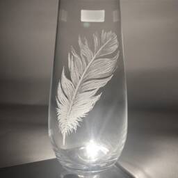 Feather Vase - Feathers Hand Engraved Miniature Beautiful Glass Art Flower Gift Etched Remembrance - thumbnail 2