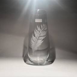 Feather Vase - Feathers Hand Engraved Miniature Beautiful Glass Art Flower Gift Etched Remembrance - thumbnail 3