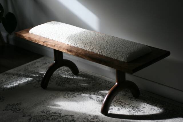 Solid Walnut Boucl?? Bench - Luxury Handcrafted UK Furniture Home Decor - image 1