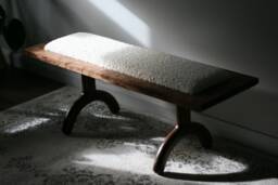 Solid Walnut Boucl?? Bench - Luxury Handcrafted UK Furniture Home Decor